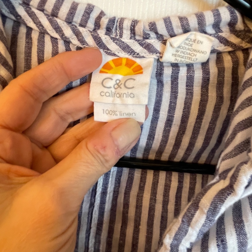 C&C California‎ Blue White Striped Linen Hooded Top Size M - Picture 4 of 11